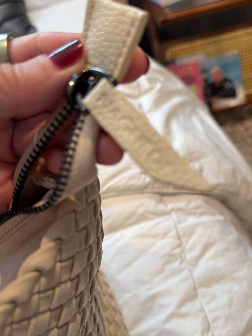 Naghedi Ecru Woven Tote Bag - Jetsetter Small Tote - Picture 9 of 15